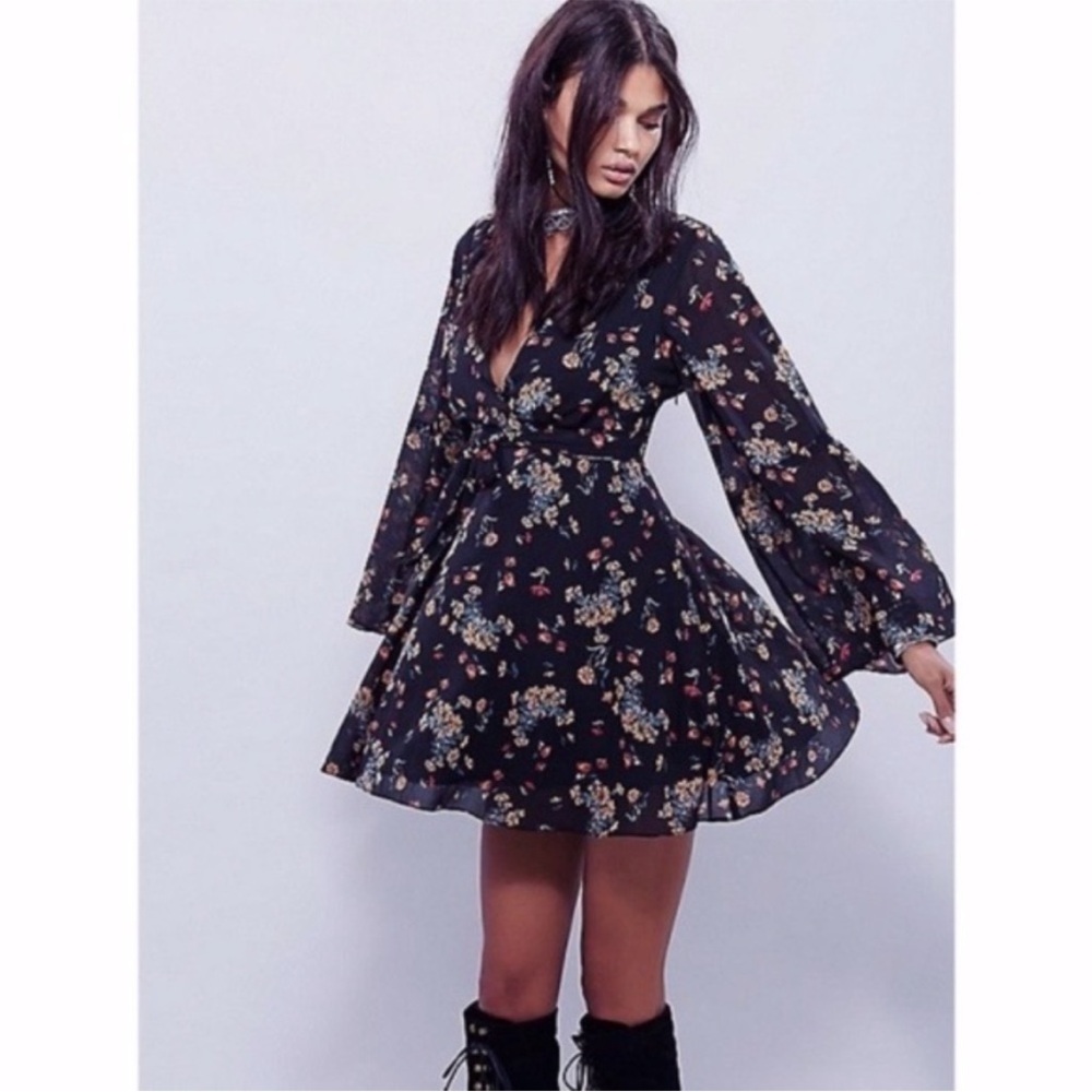 Free People Lilou Dress Retro Black Small - Picture 4 of 7